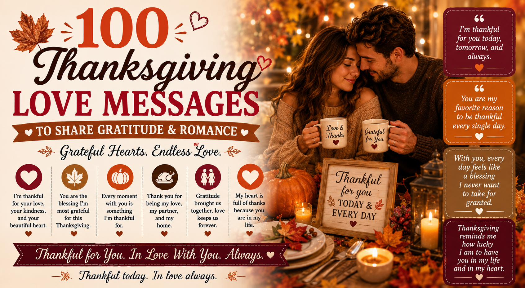 100 Thanksgiving Love Messages to Share Gratitude and Romance