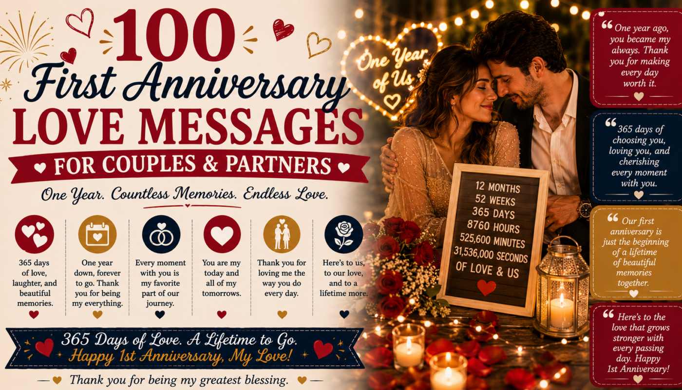 100 First Anniversary Love Messages for Couples and Partners