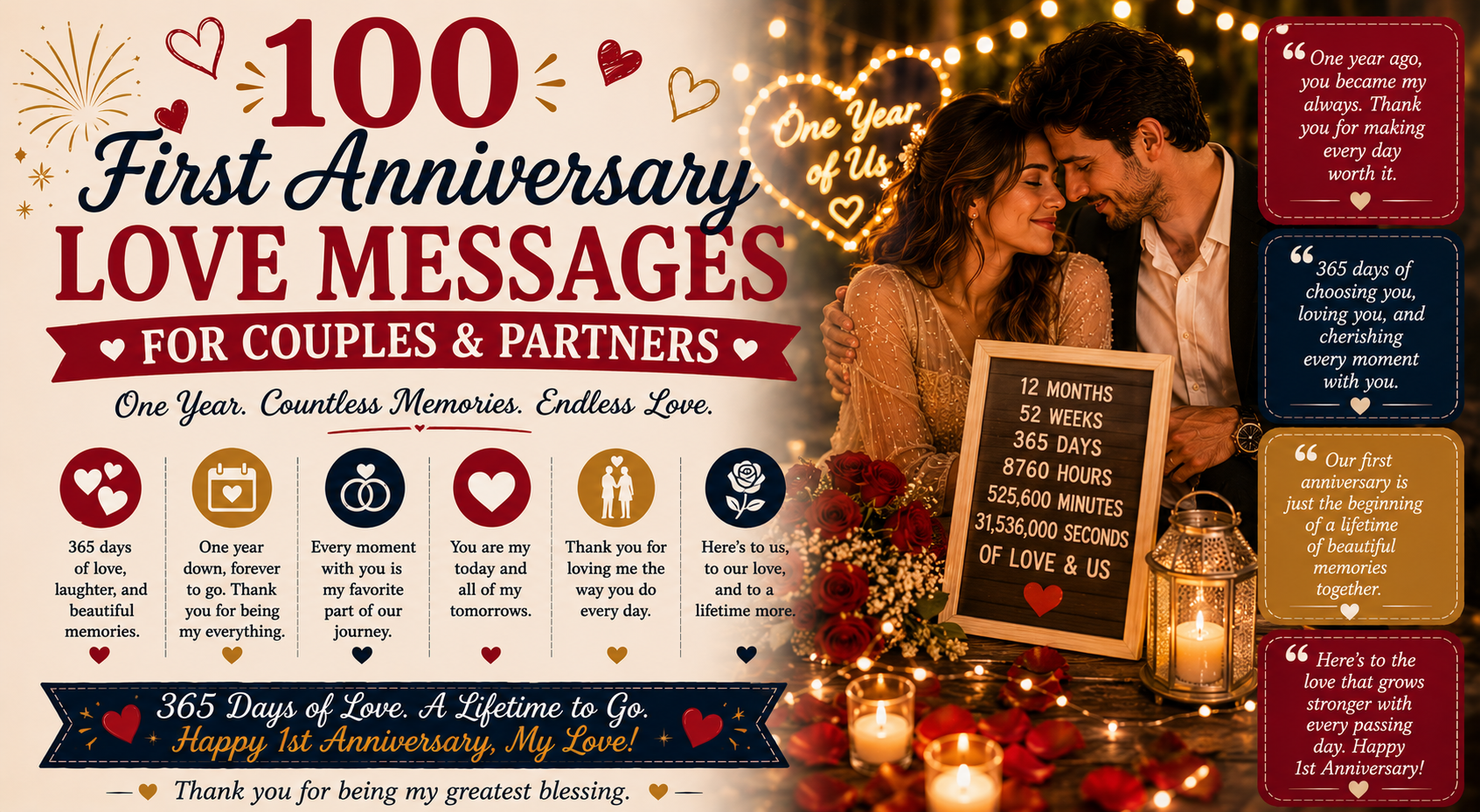100 First Anniversary Love Messages for Couples and Partners