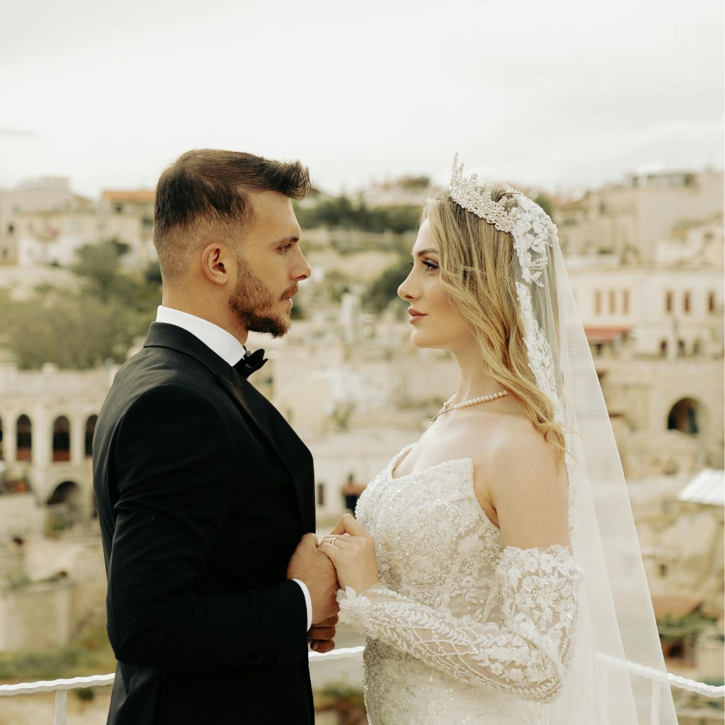 Bride and groom looking at each other on their wedding day