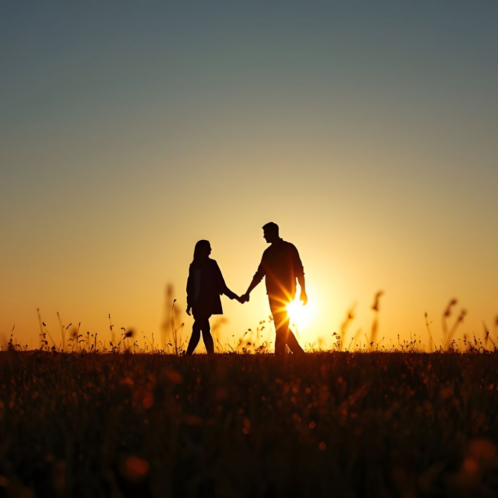 Couple holding hands during a beautiful sunset
