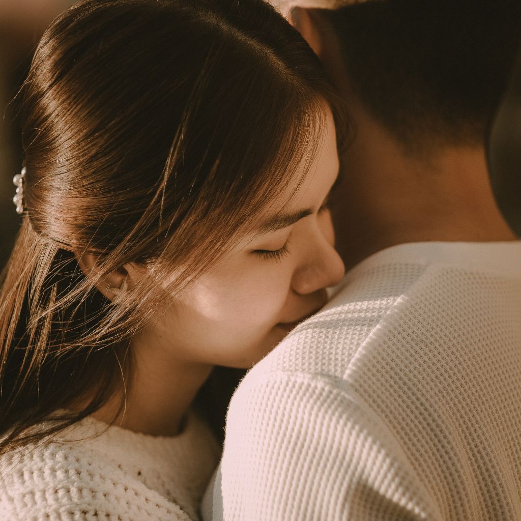 Romantic couple sharing a warm embrace