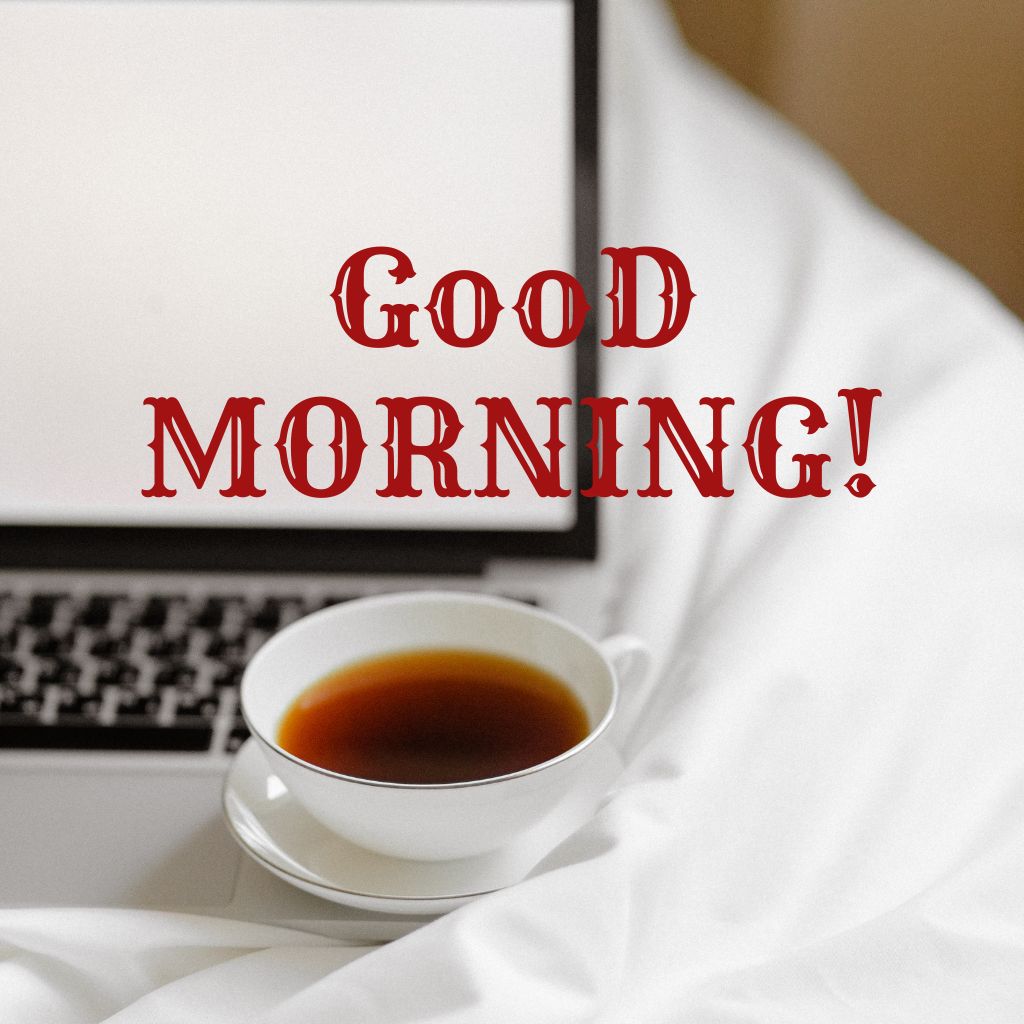 Text graphic displaying "Good morning" repeated multiple times in a cheerful font.