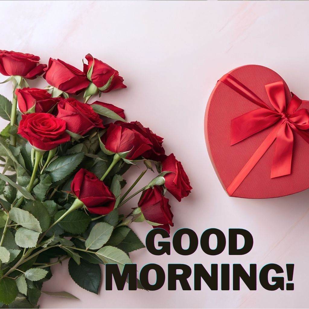 A cozy morning scene with a coffee cup and a note saying "Good Morning, Love!" for a husband.